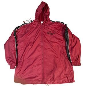 UNIVERSITY OF ARKANSAS Men Large Red Stadium Jacket Warm Hood Razorbacks Vintage